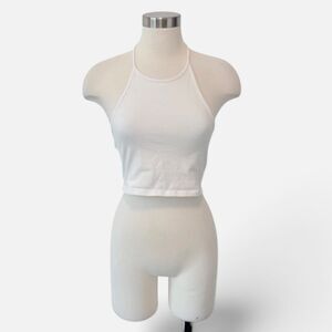 H&M White Halter Top Cropped Small Neck Tie